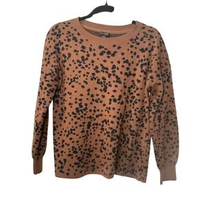 J. Jill Wearever Small Petite Brown Black Spot Print Cotton Blend Sweater